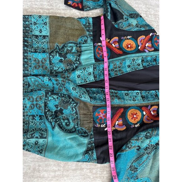 Soft Surroundings 1X Turquoise Jacquard Embroidered Open Front Kimono Jacket - Picture 8 of 10